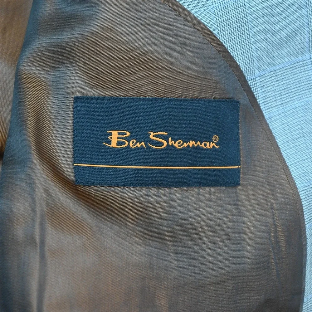 Ben Sherman 44R 38x30 Gray Glenn Check 100% Wool Mens Jacket Pants Suit